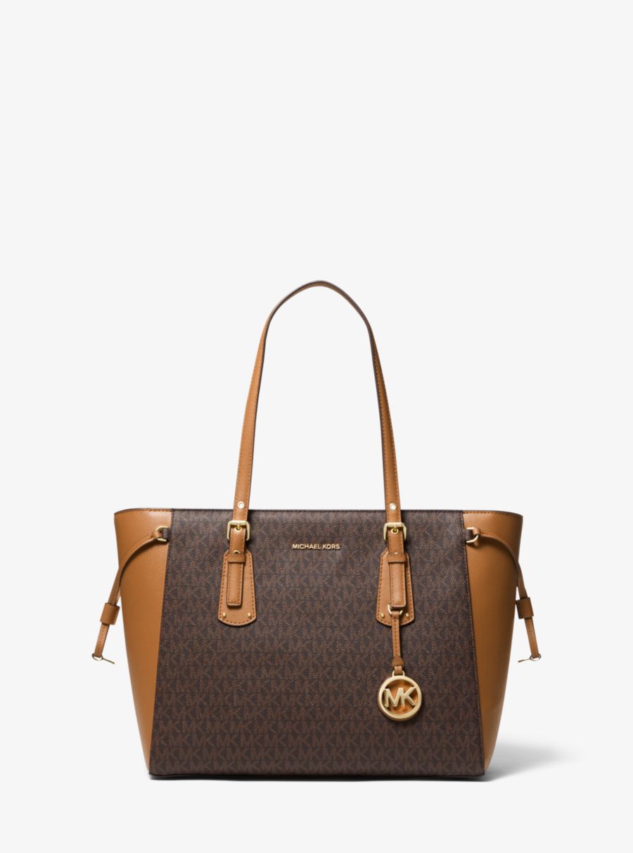 Damske Prenosná Taška Michael Kors Voyager Medium Logo Čokoláda Žlté - Kabelky Michael Kors Outlet | JFQDC-4958